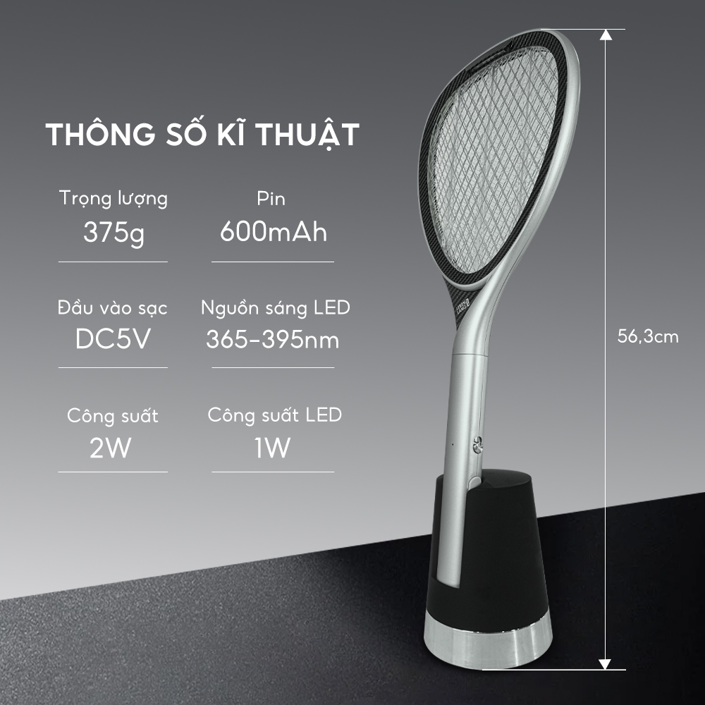 Vợt muỗi điện thông minh Lebenlang LBL0101, kiêm đèn bắt muỗi 2in1 tự động, công suất 2W, an toàn khi sử dụng, bảo hành 2 năm - hàng chính hãng