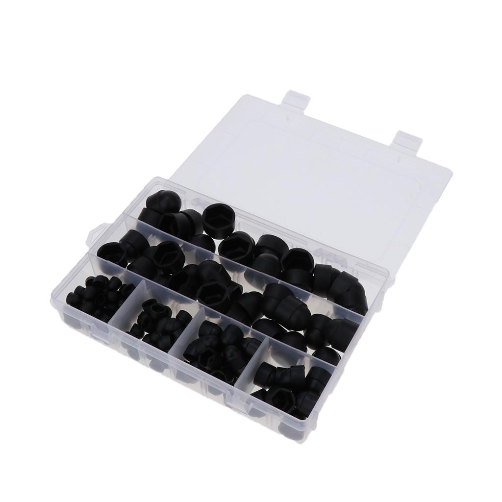 145 Pieces Protective Caps for Screws Hexagon Cover Cap for M 4 M5 M6 M8 M10 M12, Plastic Black Decorative Nut Cap