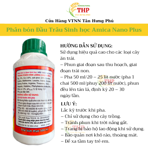 Phân Bón Lá Sinh Học Amica Nano Plus | Phân Bón Chuyên Cây Ăn Trái | Chai 500ml