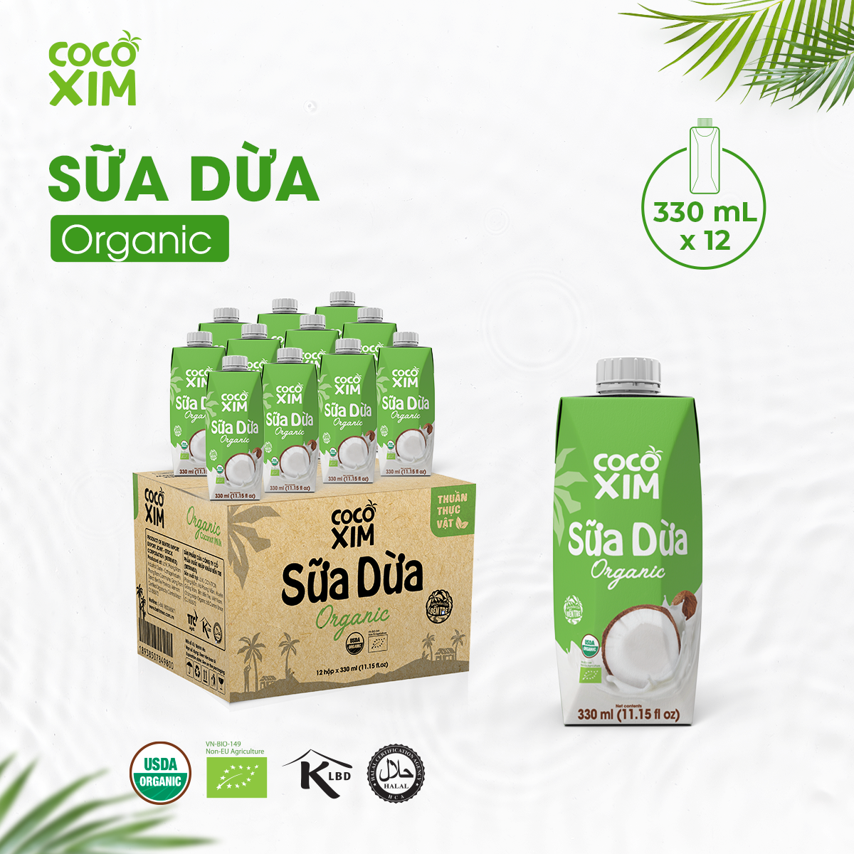 Thùng 12 hộp Sữa Dừa Cocoxim Organic 330ml/ 1 Hộp