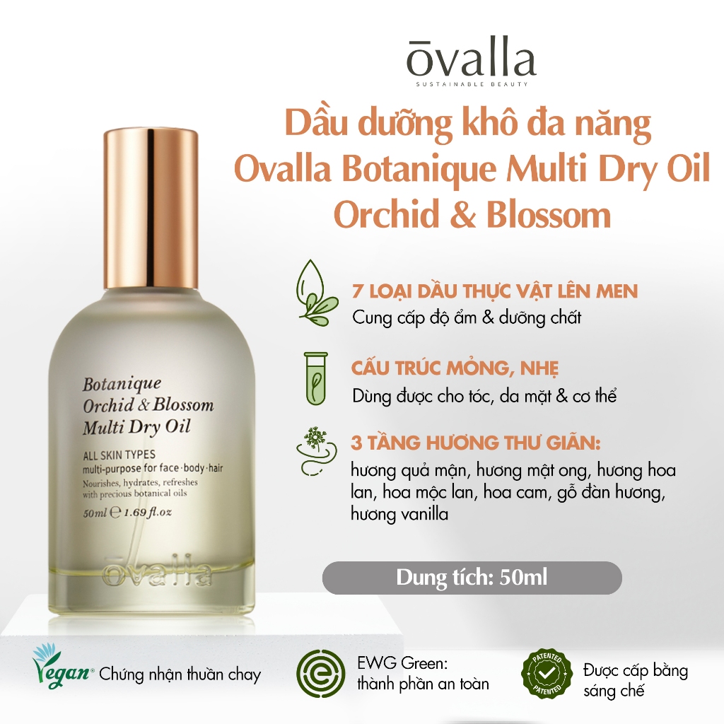 [SALE 70% DATE GẦN] Dầu Dưỡng Ẩm Đa Năng OVALLA Thuần Chay Giúp Giảm Nhăn, Làm Sáng Da Và Chống Lão Hóa Cho Da Khô (Lọ 50ml)