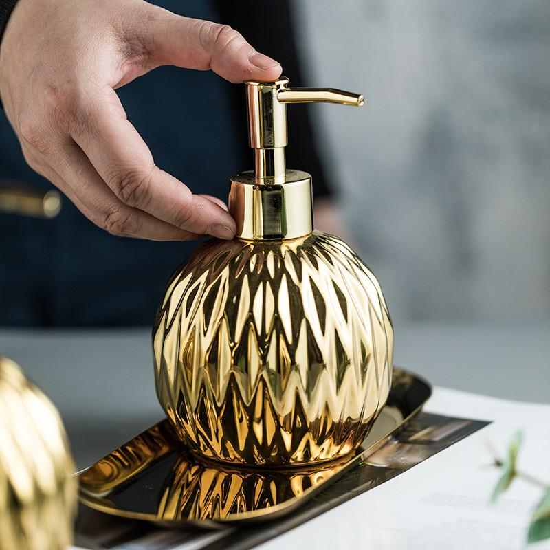Bình Đựng Xà Phòng Vân Cẩm Thạch Decor Nhà Tắm, Chai Sứ Đựng Dầu Gội Sữa Tắm 400ml Gốm Xứ Cao Cấp
