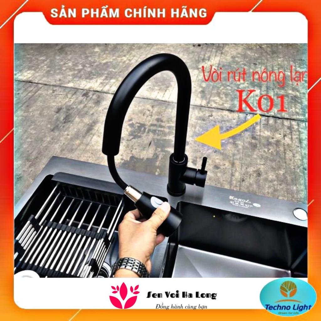 Vòi rửa bát nóng lạnh Nano đen có dây rút INOX 304 Nano Premium