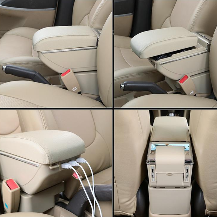 Hộp tỳ tay ô tô dành cho xe Toyota Wigo cao cấp tích hợp 7 cổng USB - Mã: DUSB-WO - 2 màu: Đen và Be
