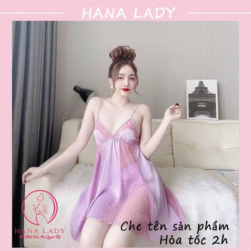 Váy ngủ sexy, đầm ngủ lụa phối ren chấm bi cao cấp còn quần quyến rũ gợi cảm VN466