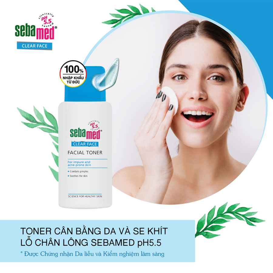 Nước Hoa Hồng Cân Bằng Da Và Se Khít Lỗ Chân Lông Cho Da Mụn Sebamed Clear Face Deep Cleansing Facial Toner Ph5.5 Chai 150ml Từ Đức