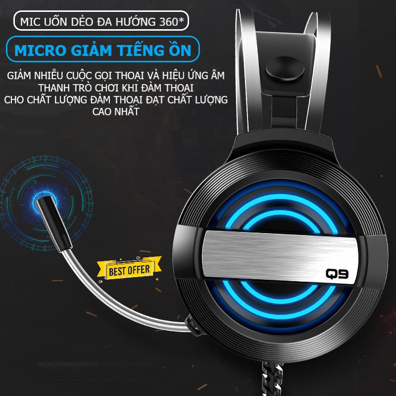 Tai nghe chụp tai máy tính GAMING MC Q9 cổng USB 7.1, có LED RGB siêu đẹp - K1235