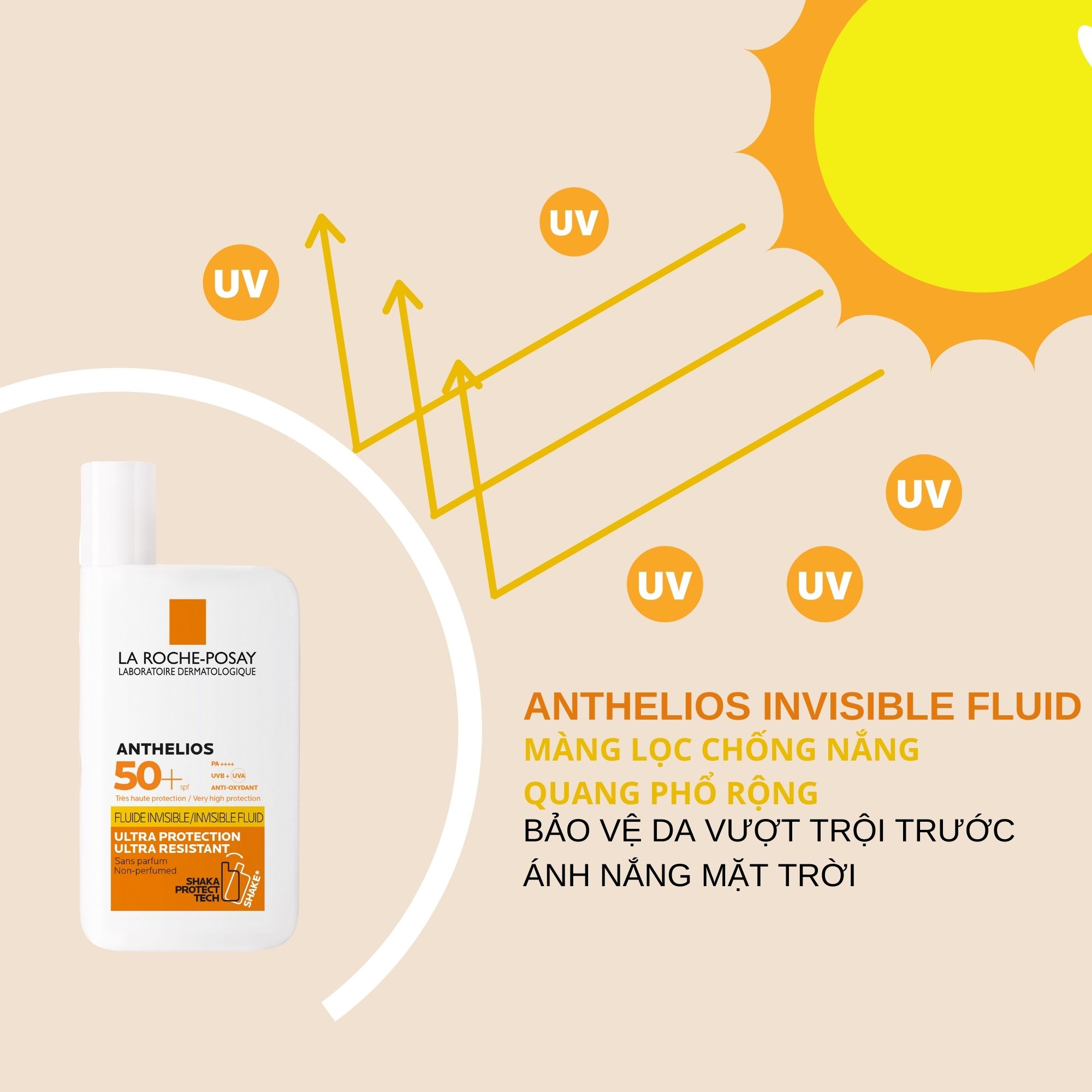 Kem chống nắng dạng sữa lỏng nhẹ không nhờn rít La Roche-Posay Anthelios Shaka Fluid SPF 50+ 50ml tặng kèm băng đô mèo xinh xắn