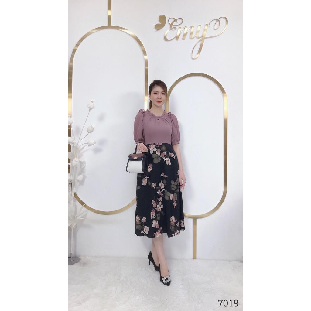 Đầm EMY EM7019 Xoè Phối Cổ Nhún Bèo
