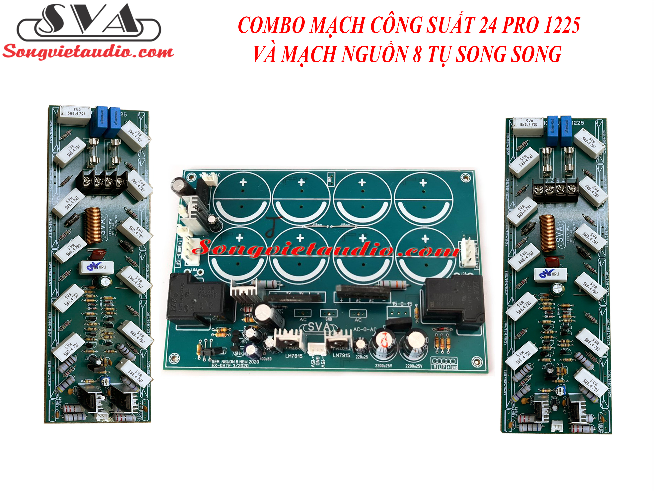 COMBO MẠCH CÔNG SUẤT 24 SÒ SANKEN PRO 1225 VÀ MẠCH NGUỒN 8 TỤ SONG SONG