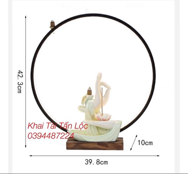 Thác khói trầm tay Phật hoa sen gốm có đế đèn led tặng 10 nụ trầm sạch