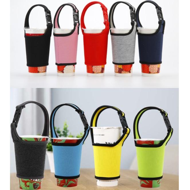Túi vải treo ly cafe, trà sữa có quai xách mang đi đa năng - họa tiết đẹp cute cho nữ