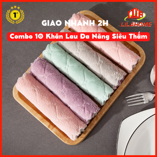 Combo 10 Khăn Lau Nhà Bếp Đa Năng 2 Mặt Siêu Thấm-Hàng Chính Hãng (Giao Màu Ngẫu Nhiên