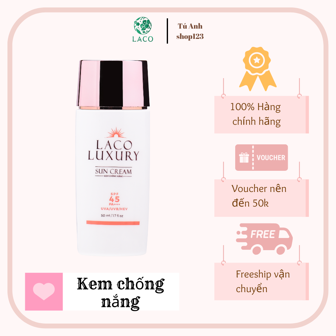 Kem Chống Nắng Laco Luxury Sun Cream 50ml SPF45 PA++++ Lên Tone, Chống UVA, UVB, Không Nhờn,Kiềm Dầu