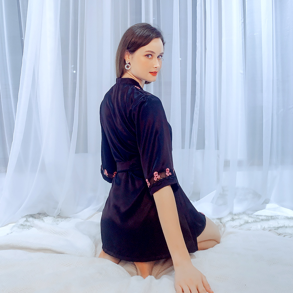 Áo choàng ngủ phi lụa cao cấp/ Kimono Wannabe KIS08 kiểu dáng sang trọng hiện đại