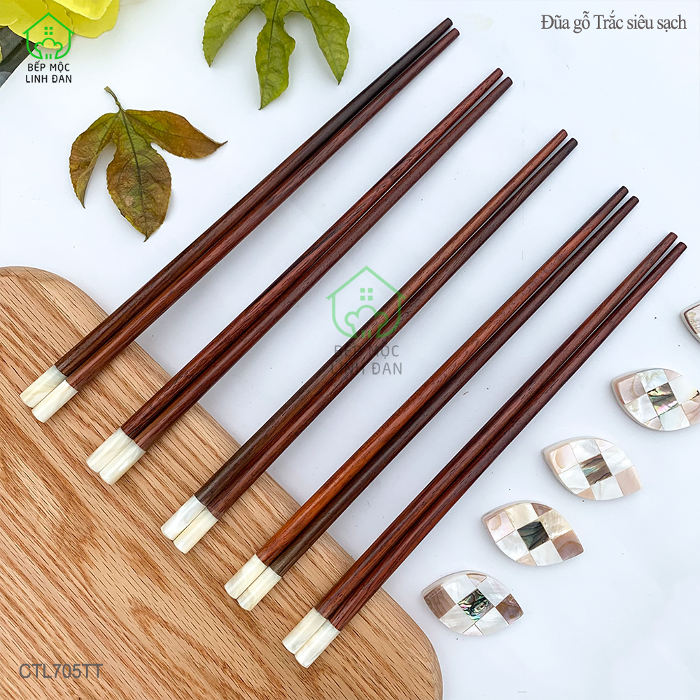 Đũa Gỗ Trắc Việt Nam Đầu Ốc Biển New Zealand - Cao Cấp, Kháng Khuẩn Siêu Sạch