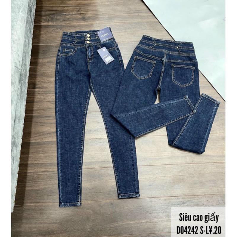 Quần jeans nữ lưng cao 3 nút chất jeans giấy cao cấp - D0424