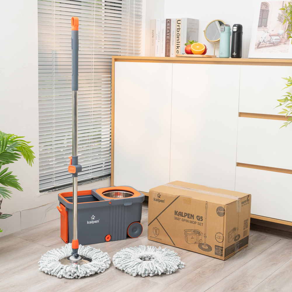 Bộ cây lau nhà xoay 360 độ Kalpen G5 tặng kèm 2 bông lau - Hàng chính hãng