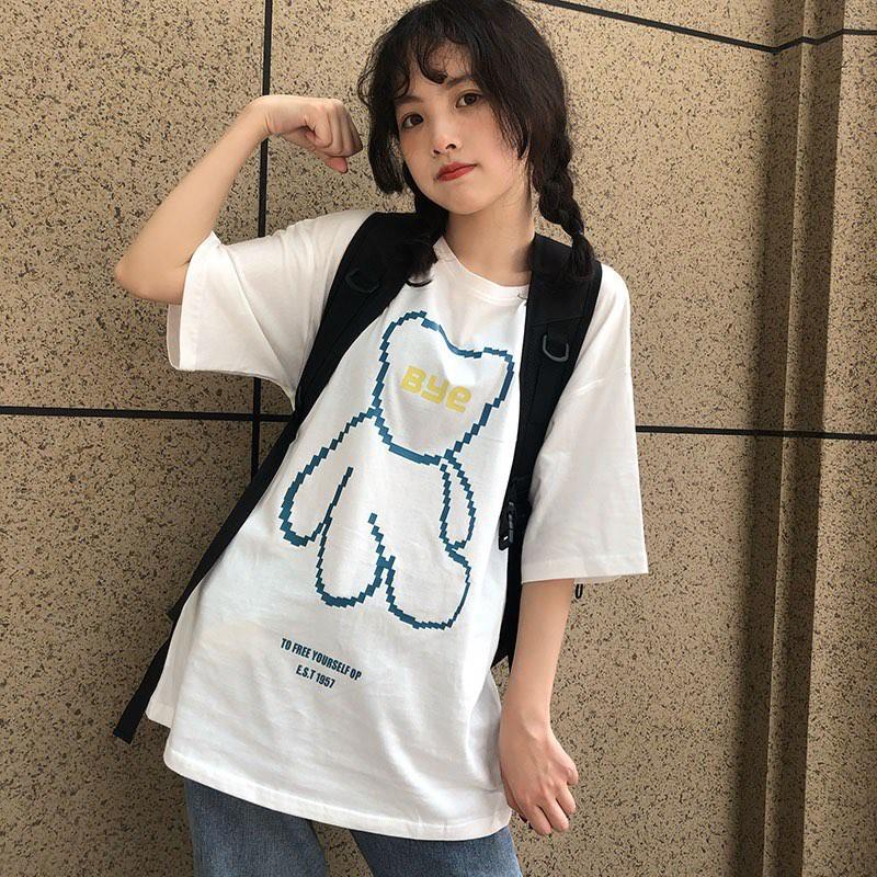 Áo thun tay lỡ GẤU BYE phông Unisex nam nữ tee oversize form rộng pull Ulzzang Streetwear Hàn Quốc vải mềm