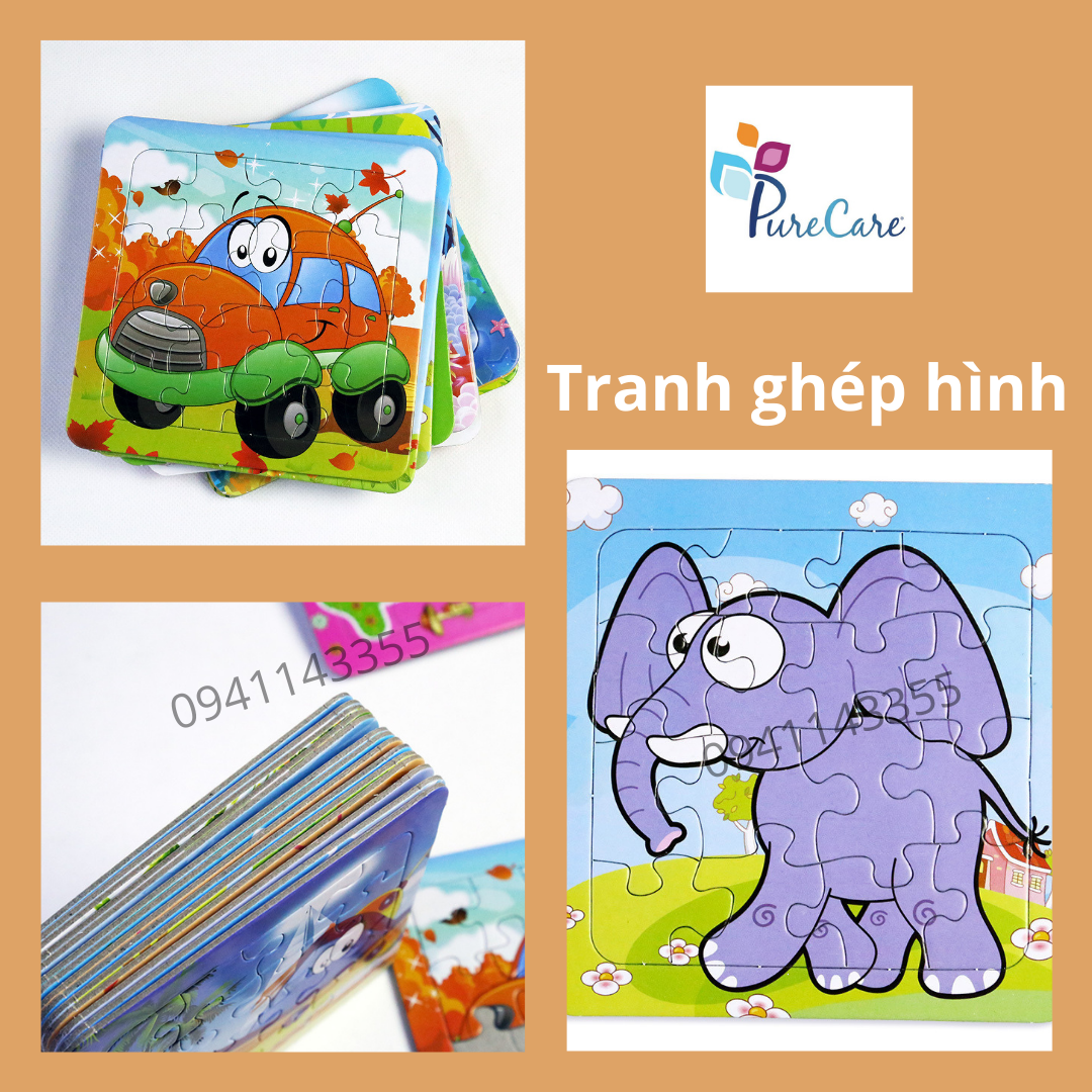 Bộ 5 Tranh ghép hình 2D giao ngẫu nhiên mẫu giao thông động vật, khủng long, hoạt hình