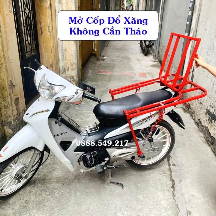 Gía đèo hàng xe máy.Gác baga chở hàng loại mở được cốp đổ xăng cho xe máy