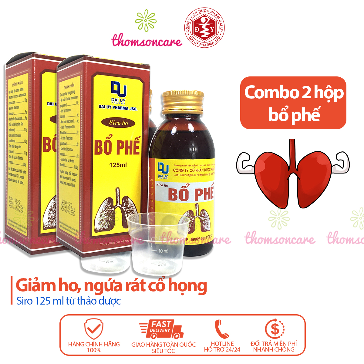 Siro ho bổ phế Đ.Y Combo 2 chai 100ml - Giảm ho, ngứa rát cổ họng, khàn tiếng, bổ phổi từ thảo dược