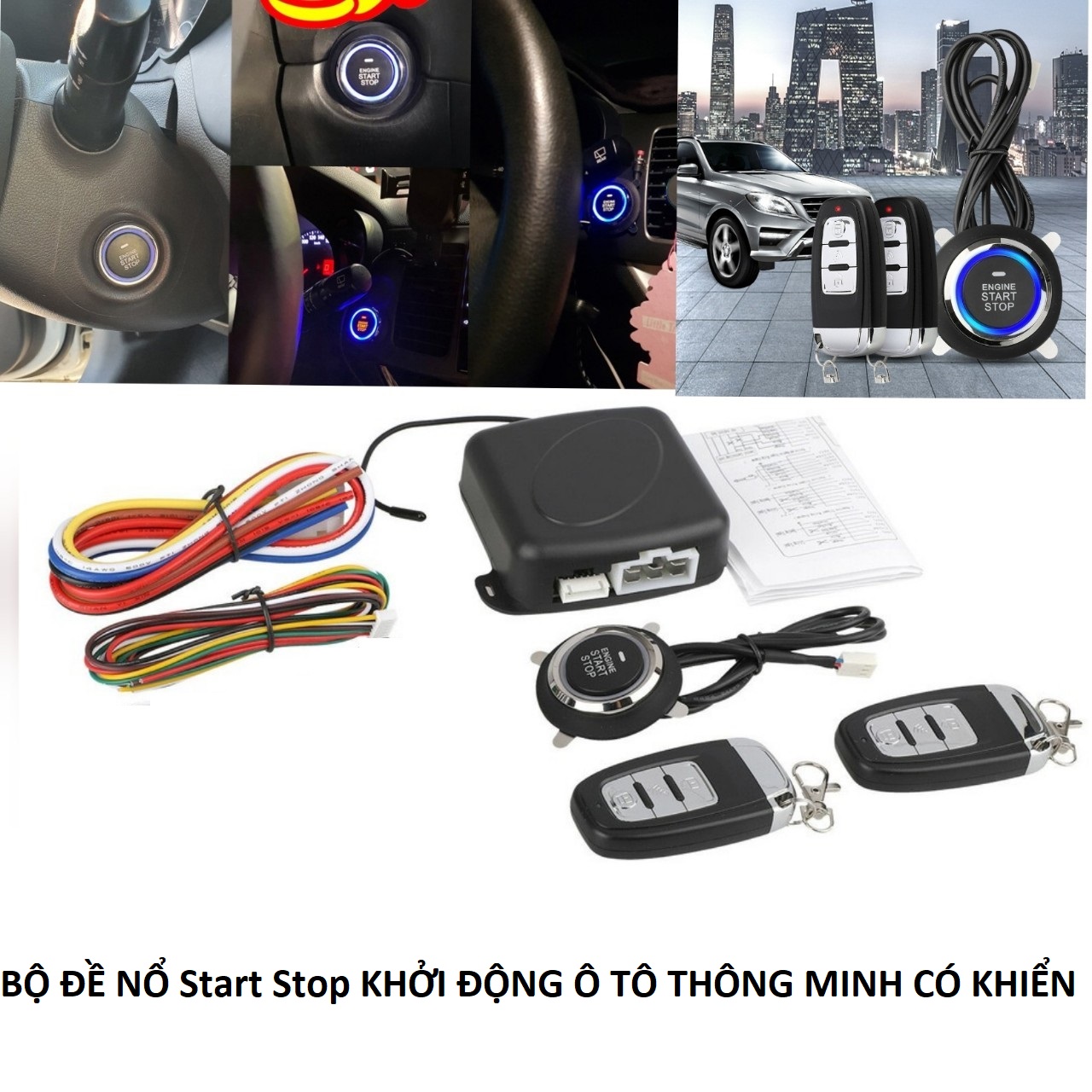 Bộ đề nổ start stop 2 remote khởi động xe hơi ô tô bằng nút bấm 12V thông minh mẫu mới loại tốt, phụ kiện ô tô