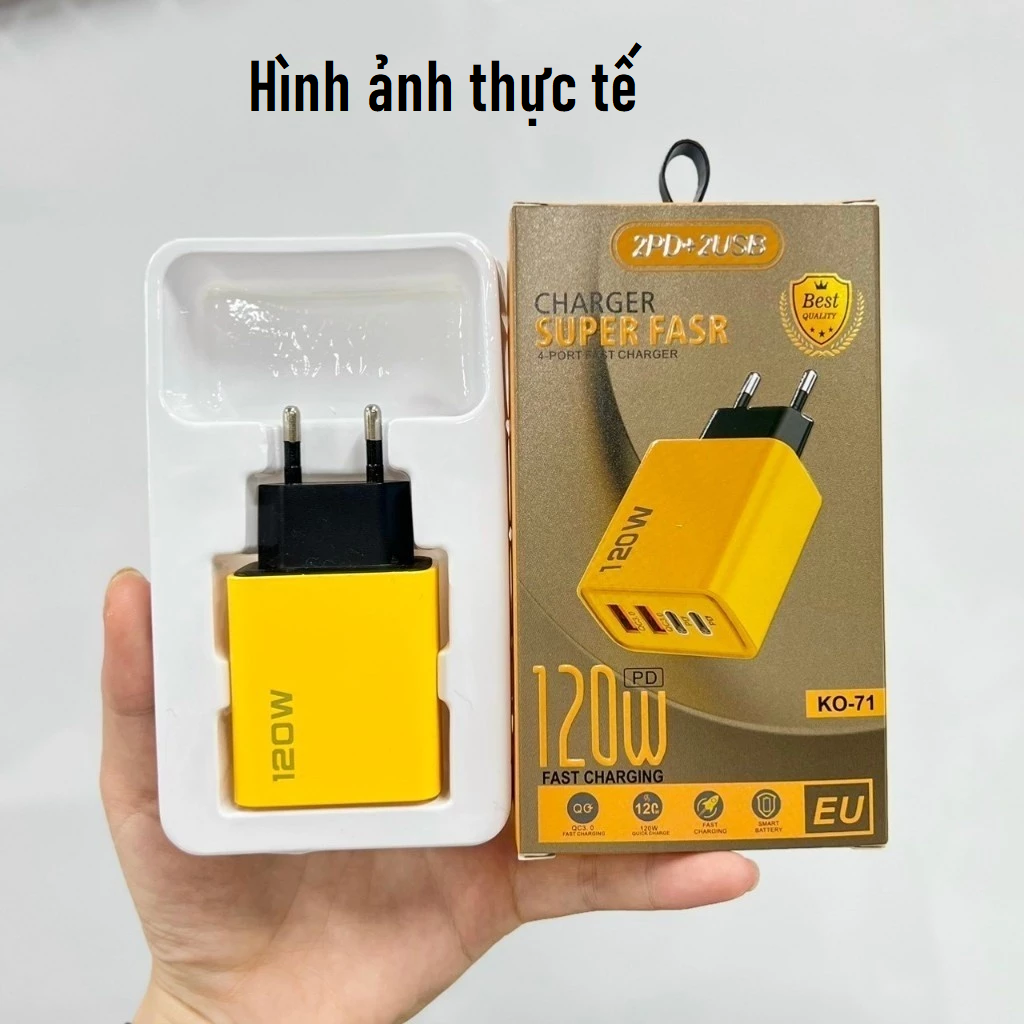 Củ sạc nhanh 120w 2 cổng Usb QC 3.0 - 2 cồng Type C PD sạc nhanh, chân tròn EU - Củ sạc đa năng ( hàng chính hãng)