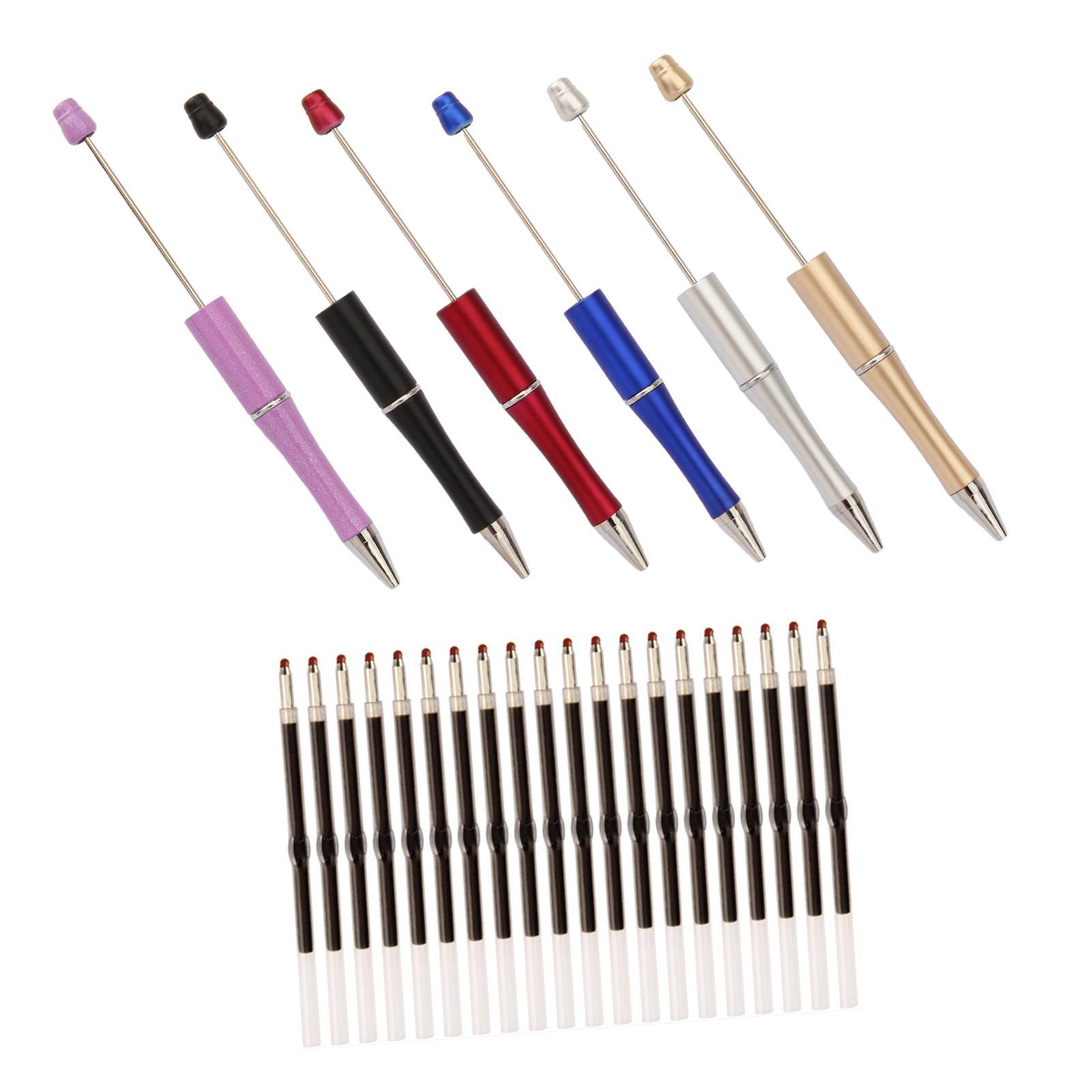 Beadable Pens with 20Pcs Refills Black Ink Ballpoint Pen Cute Office Supplies DIY Making Gift for Teacher Journaling Drawing