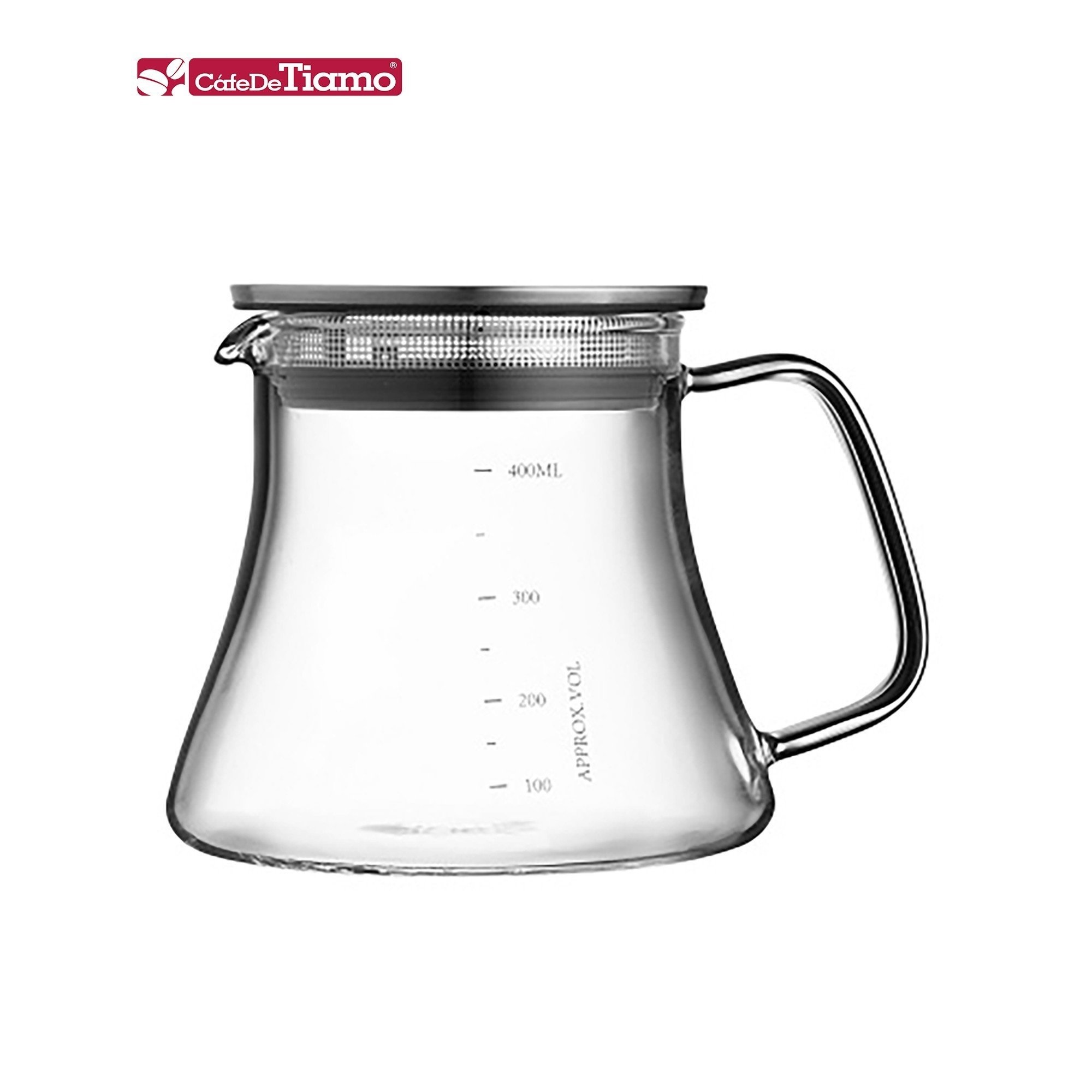 Bình pha cà phê thủy tinh chịu nhiệt Tiamo 400ml nắp inox