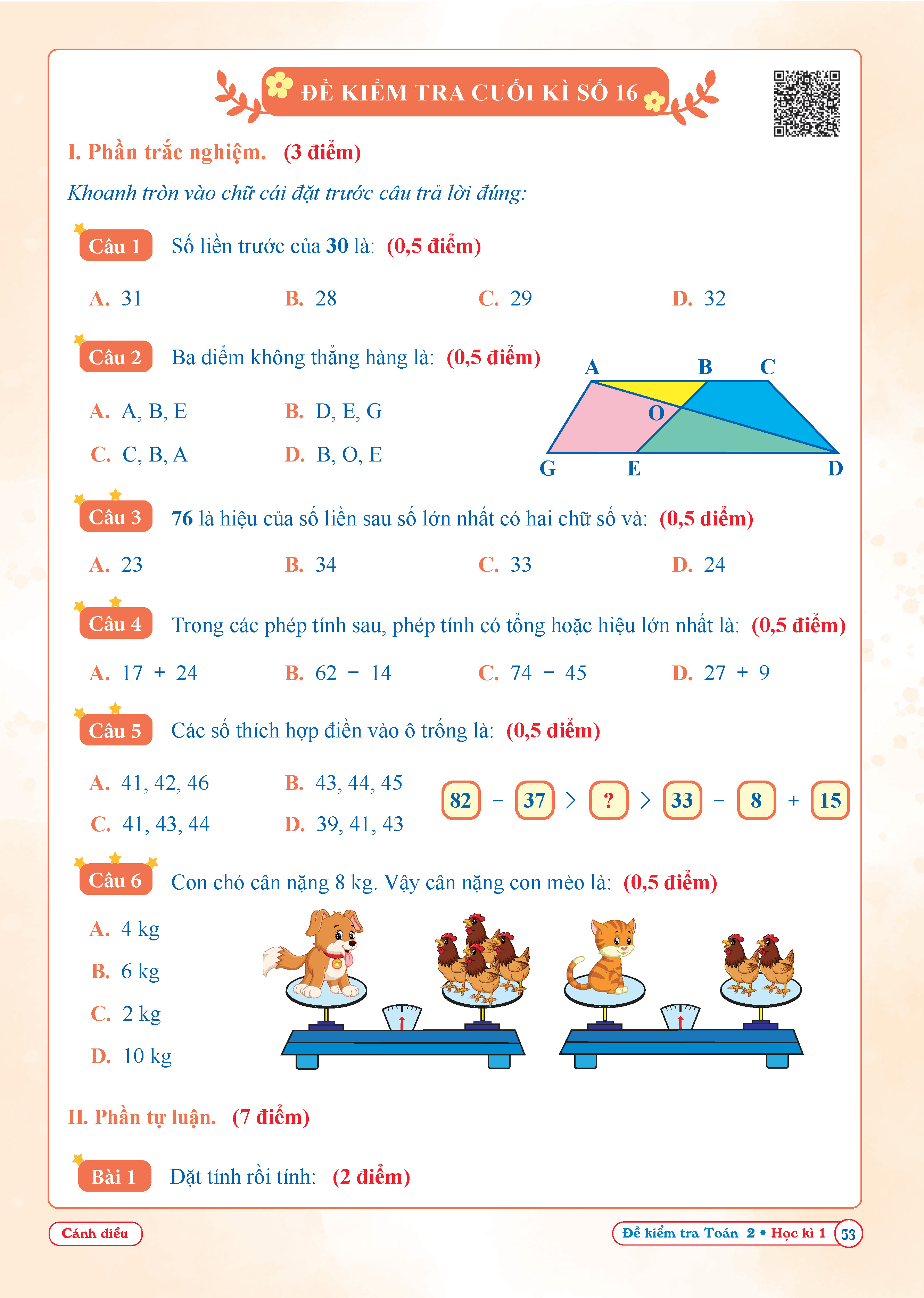 Đề Kiểm Tra Toán Lớp 2 - Cánh Diều (Tự Chọn Sách)