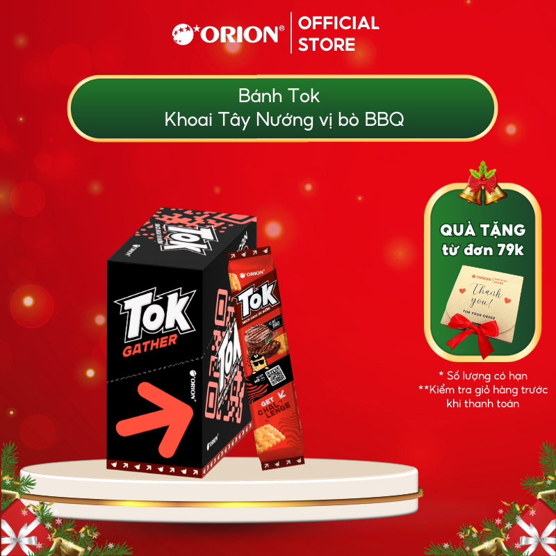 Hộp 10 gói Bánh Khoai Tây Nướng TOK Orion vị BÒ BBQ 365g