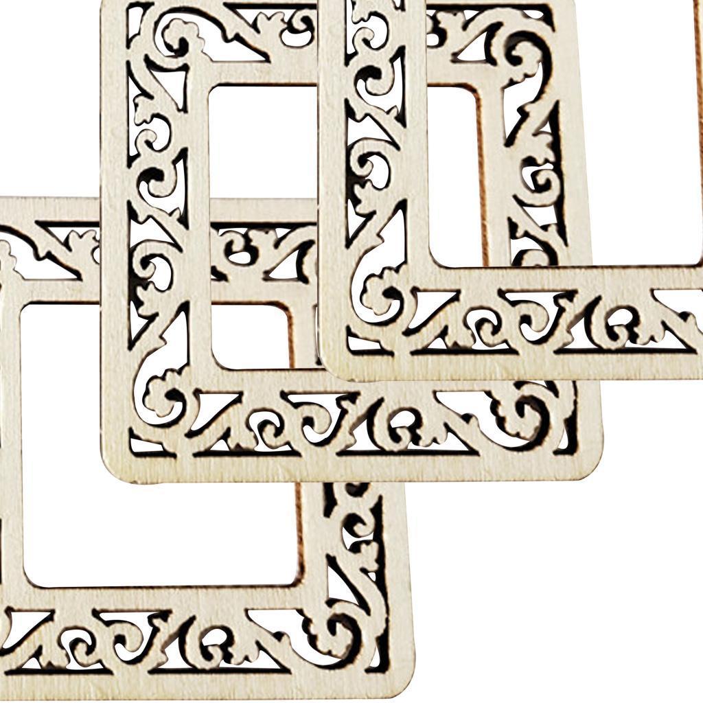 200x Cut Wood Frame Pieces Engraved Blank DIY Embellishments Art Decor