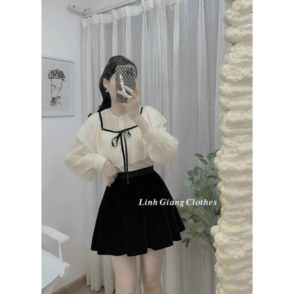 SƠ MI CỔ PHỐI DÂY NƠ ĐEN