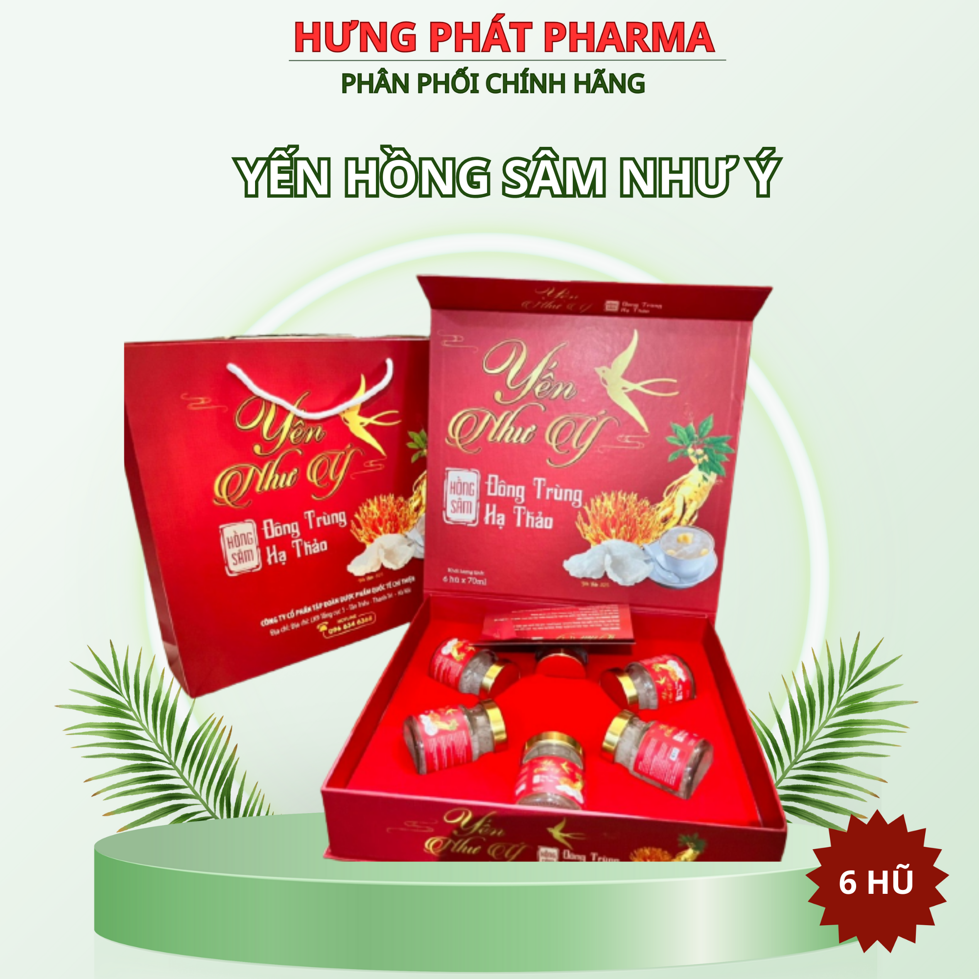 YẾN NHƯ Ý HỒNG SÂM ĐÔNG TRÙNG HẠ THẢO 6 hũ x 70ml