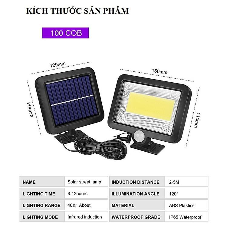 Đèn Led Năng Lượng Mặt Trời 120 hạt LED COB, Pin Tách Rời, Có Điều Khiển, Cảm Biến Chuyển Động - 3 CHẾ ĐỘ SÁNG công suất