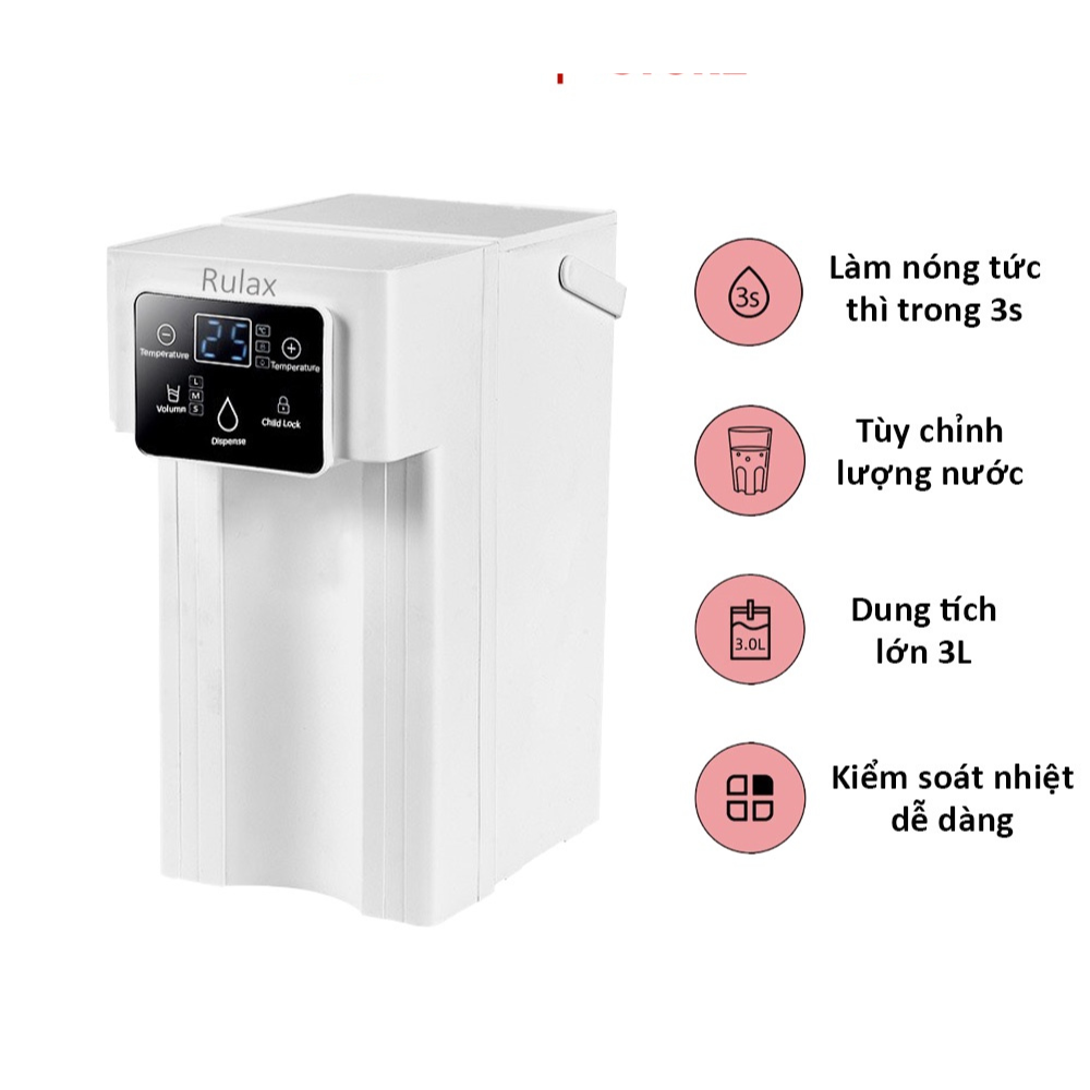 Máy Đun Nước Nóng Để Bàn RULAX Siêu tốc Nóng Ngay Chỉ Sau 3 với 5 Chế Độ Nước Nóng - Hàng Chính Hãng