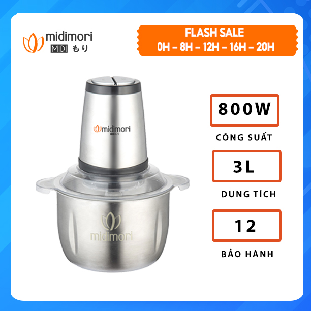 Máy Xay Thịt Cối Inox 3 Lít Midimori (800W) - Hàng Chính Hãng