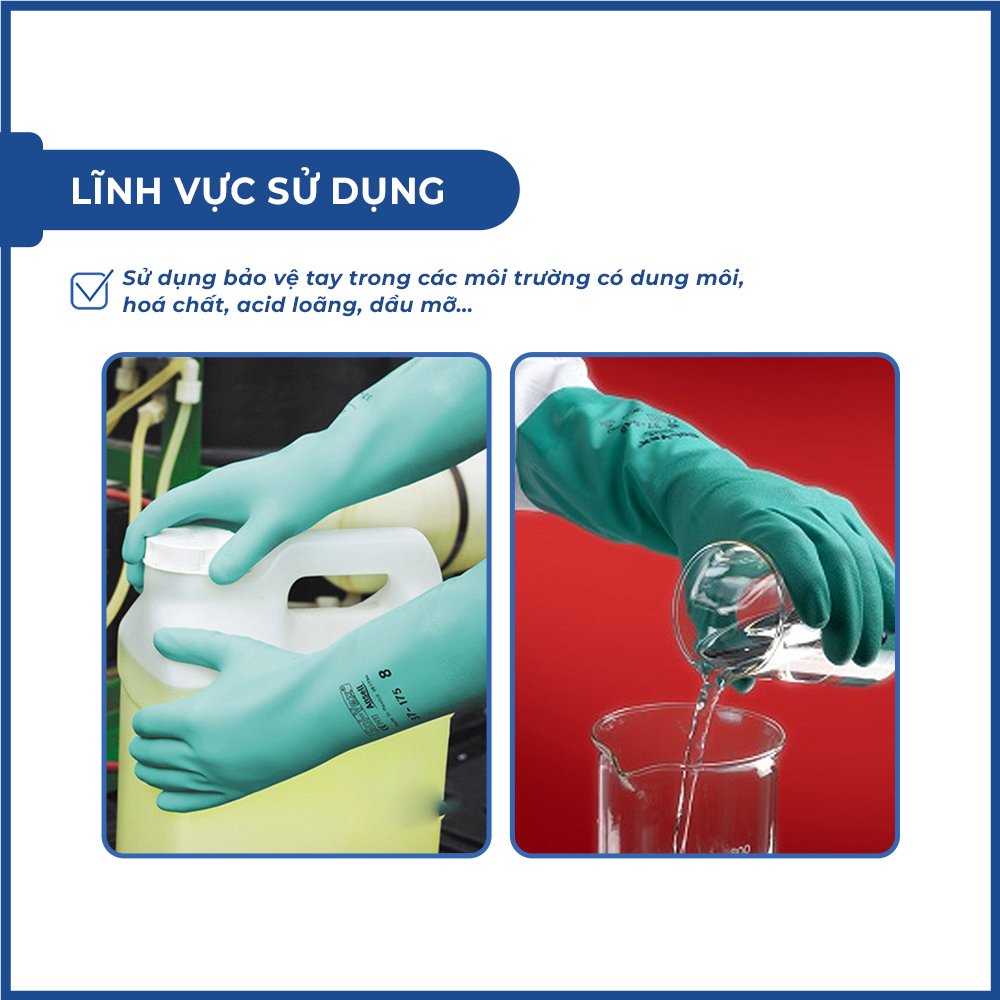 Găng tay bảo hộ rửa chén ngăn hóa chất và dầu mỡ Ansell 37-175 độ dày cao, bền dai