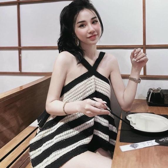 [L2M] Áo LƯỚI len dệt kim KIỂU YẾM dáng CROPTOP họa tiết ren lưới