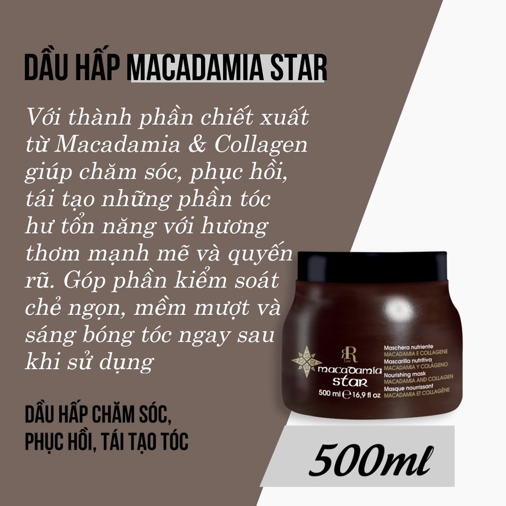 Dầu hấp chăm sóc tóc hư tổn Rrline Macadamia Collagen Star Mask 500ml