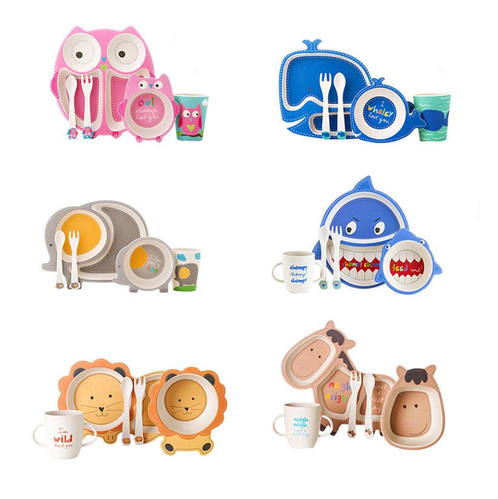 5 Chiếc Hoạt Hình Dễ Thương Động Vật Sợi Tre Kids Cho Bé Trẻ Em Chắc Chắn Cho Ăn Đồ Ăn Bộ Đồ Ăn Tấm Bát Cốc Giỏ Muỗng Nĩa