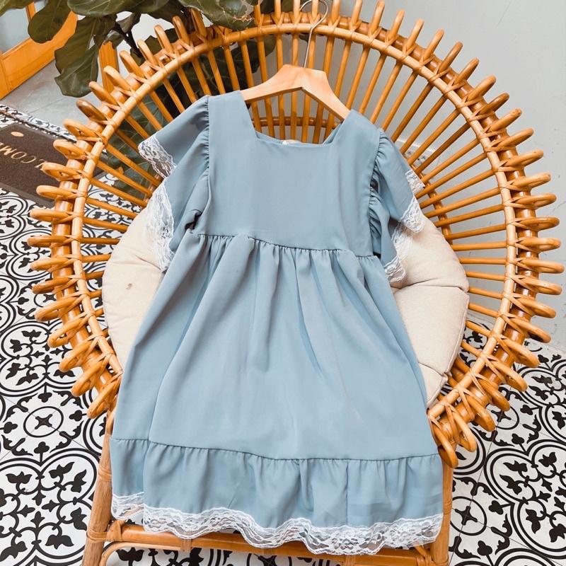 Váy bé gái dáng suông xanh cao cấp mùa hè Sunkid PP size 4-12 tuổi