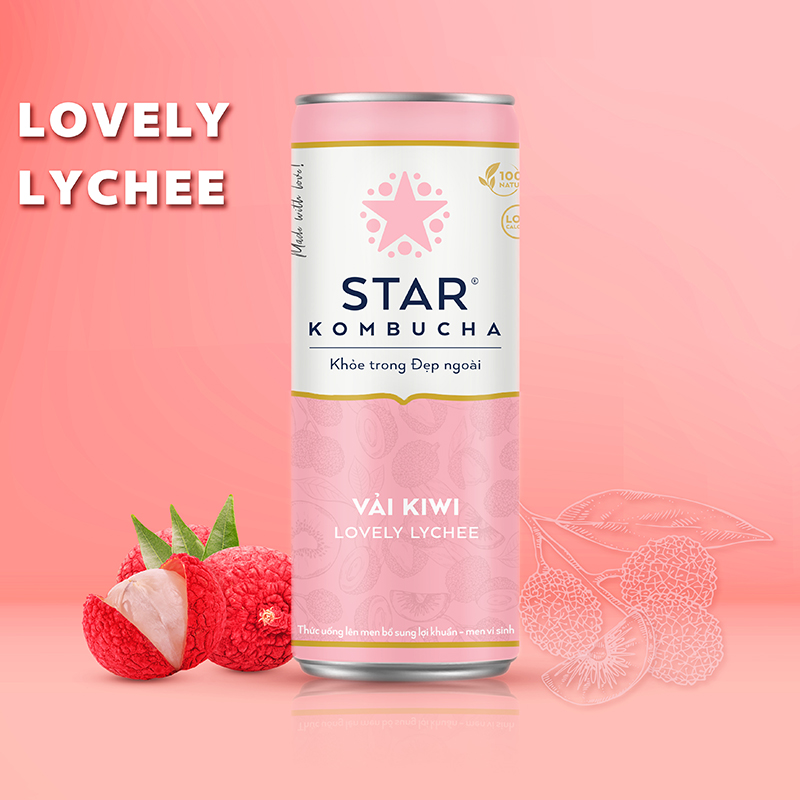 Lốc 6 lon thức uống lên men STAR KOMBUCHA Vải Kiwi / Lovely Lychee (250ml/lon)