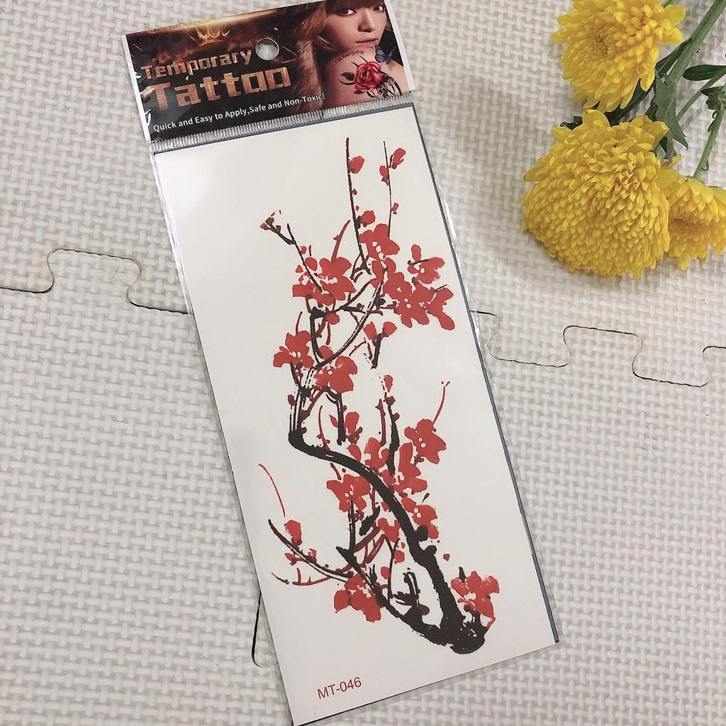 Hình xăm dán hoa đào 10x20cm