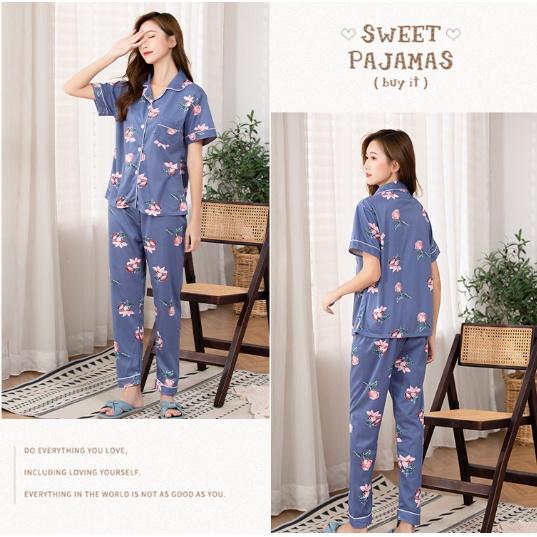 Pijama nữ ngắn tay chất lụa đẹp B99 - Đồ bộ ngủ pizama, pyjama mặc nhà cho mẹ cao cấp sang trọng giá rẻ Bigsize