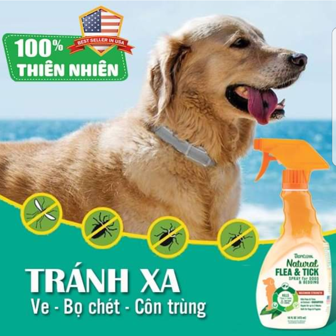 XỊT DIỆT VE, BỌ CHÉT TRÊN CHÓ VÀ Ổ CHÓ (TROPICLEAN, MỸ)