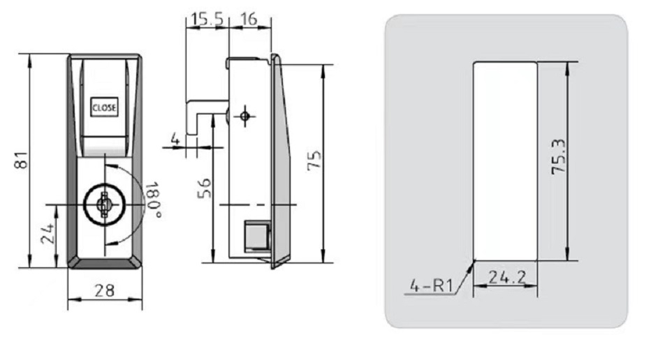 Ổ khoá móc cửa lùa tủ hồ sơ sắt 28x81mm