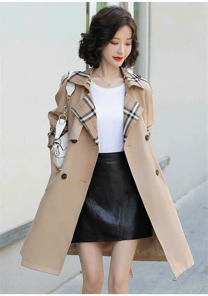 Áo khoác blazer kaki cổ vest phối màu cột eo cao cấp
