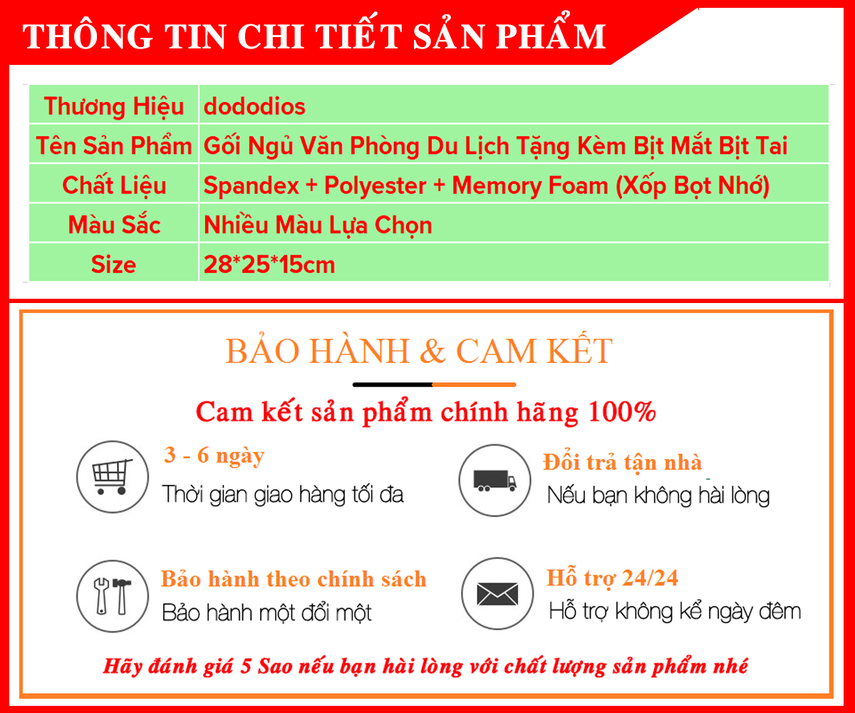 Gối Ngủ Văn Phòng Chữ U Tặng Kèm Bịt Mắt Bịt Tai Cao Cấp – Bộ Gối Ngủ Du Lịch Tựa Đầu Chống Mỏi Chất Liệu Memory Foam Mật Độ Cao Hàng Chính Hãng Dododios